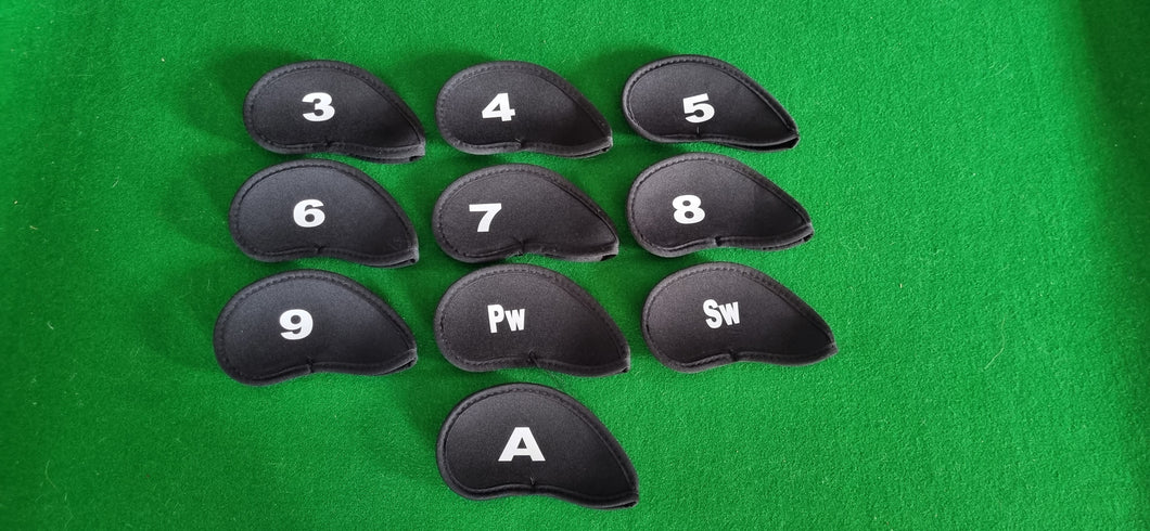 Golf Iron Covers 3 - SW + A (10 Covers) - Black - New